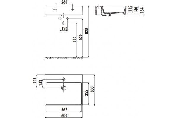 Раковина Creavit NX260 прямоугольная, цвет белый