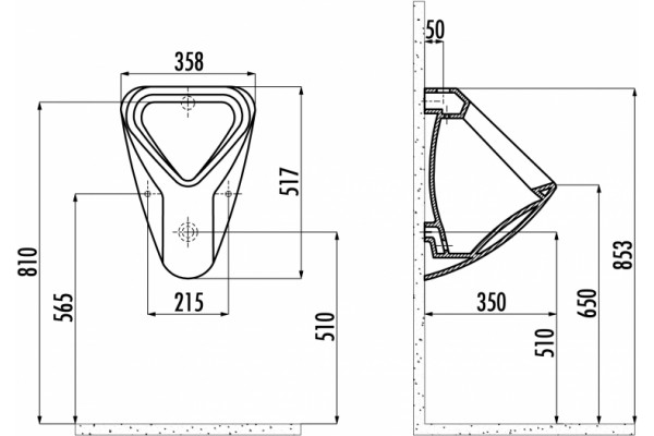 Писсуар Creavit TP630 белый, внешний подвод воды, 35.8x35x51.7 см
