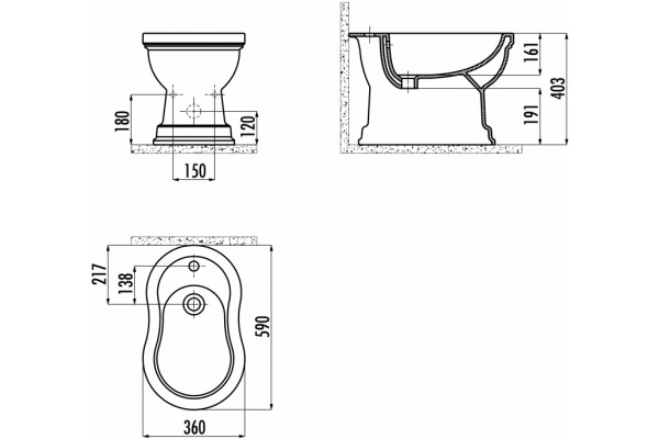 Биде напольное Creavit Klasik KL500-З0 карамель цвет бежевый, овальное, 36x59 см