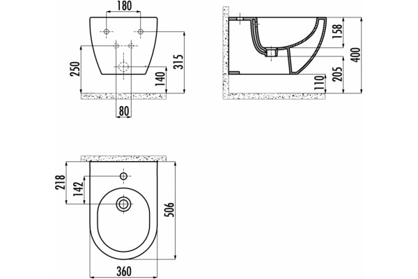 Биде подвесное Creavit Free FE510 цвет белый, овальное, 36x50.6 см
