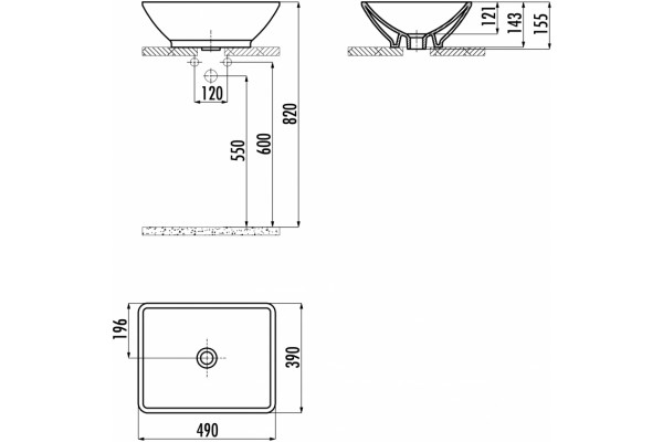 Рукомойник Creavit TP140 белый на столешницу, прямоугольная