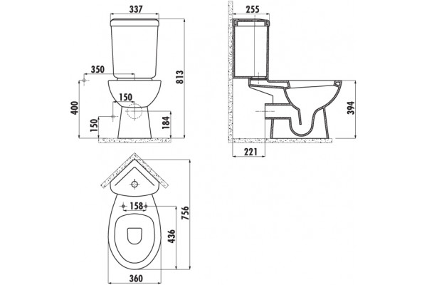 Унитаз напольный Creavit Corner SD311 белый, овальный, 36x65 см