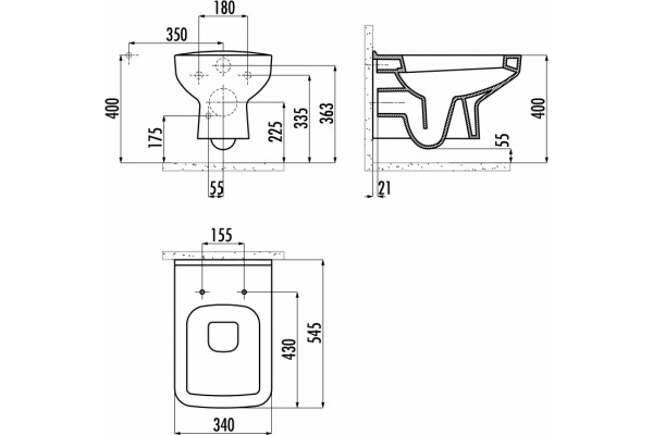 Унитаз подвесной Creavit Sphinx SP320 с биде, белый, прямоугольный, 34x54.5 см