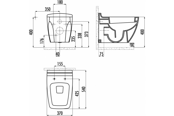 Унитаз подвесной Creavit Bull BL321 белый, прямоугольный, 37x54 см