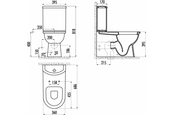 Унитаз напольный Creavit Selin SL311 белый, овальный, 36x68.6 см