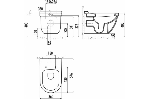 Унитаз подвесной Creavit Dream DR321 белый, овальный, 36x57.6 см