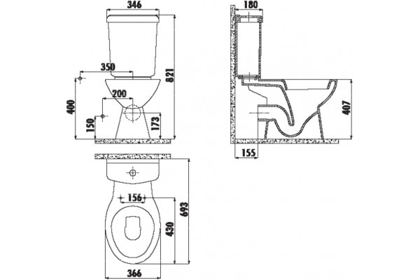 Унитаз напольный Creavit Pitta PA311(PA310.00100) белый, овальный, 36.6x69.3 см
