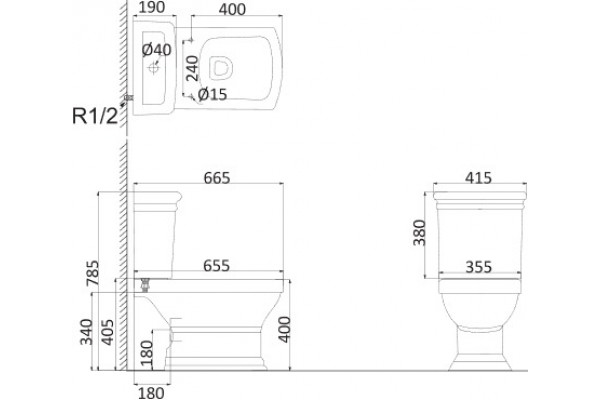 Унитаз-компакт Creo Orleans OR1002 белый, прямоугольный, 41.5x66.5 см
