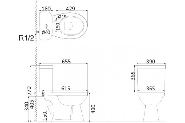 Унитаз-компакт Creo Project PR1002X белый, овальный, 39x65.6 см