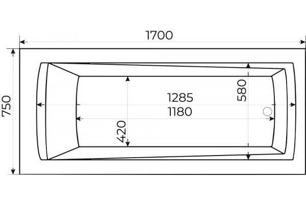 Акриловая ванна Creto Ares 170x75 см прямоугольная, объем 225 л., с антискользящим покрытием