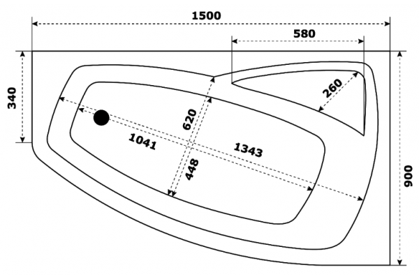 Акриловая ванна Creto Madison 150х90 правая на каркасе 22-1112 асимметричная, пристенная