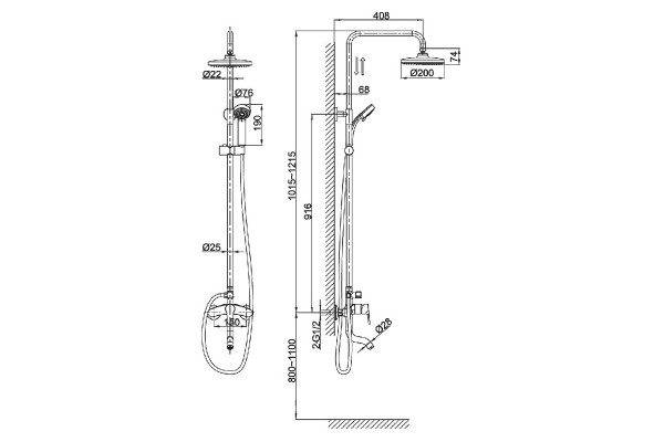 Душевая стойка D&K Marx Rhein  хром, штанга 121.5 см, шланг 150 см