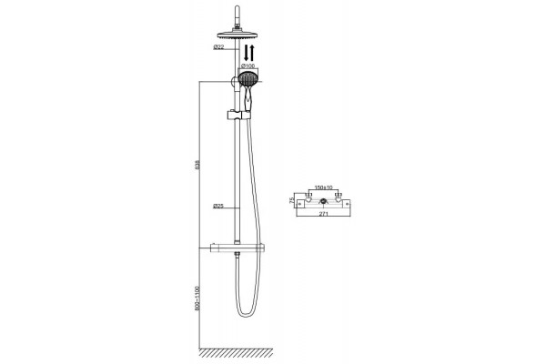 Душевая стойка D&K Potsdam DA2123701B10 хром, штанга 129 см