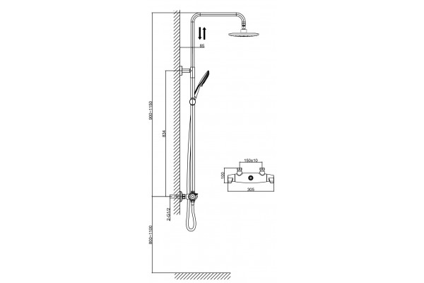 Душевая стойка D&K Potsdam DA2143701B14 хром, штанга 150 см