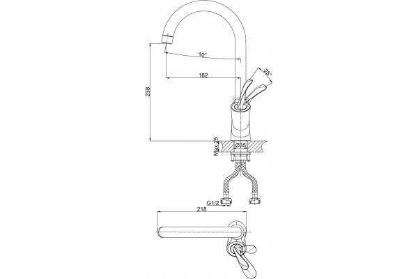 Смеситель D&K Baciano DA1032459 для кухонной мойки однорычажный, высота излива 23.8 см