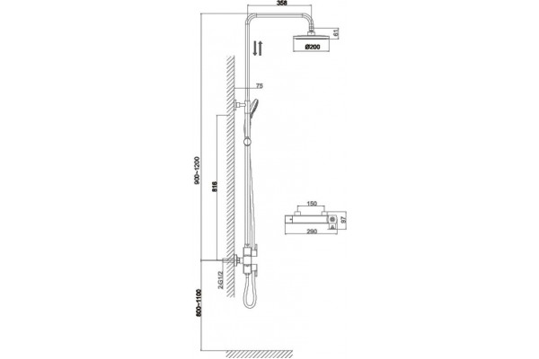 Душевая стойка D&K Potsdam DA2173701B02 хром, штанга 120 см, шланг 150 см