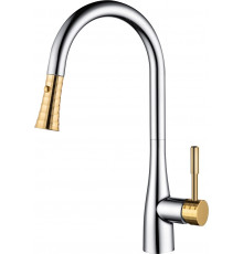 Смеситель D&K Rhein Schiller DA1462504A для кухонной мойки, золото, однорычажный, высота излива 23.6 см