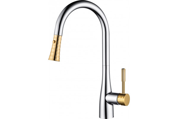 Смеситель D&K Rhein Schiller DA1462504A для кухонной мойки, золото, однорычажный, высота излива 23.6 см