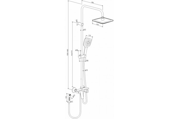 Душевая стойка Damixa Apollo DX220920000 Хром хром, штанга 101 см