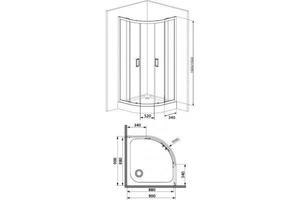 Душевой уголок Damixa Skyline DX35WG-301-090MT четверть круга, двери раздвижные