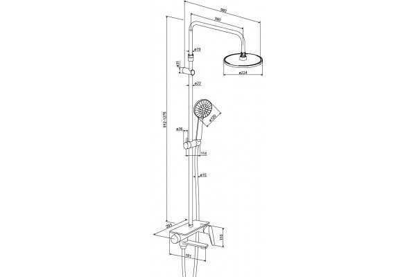Душевая стойка Damixa Jupiter 977730300 с полочкой, цвет черный, штанга 102 см