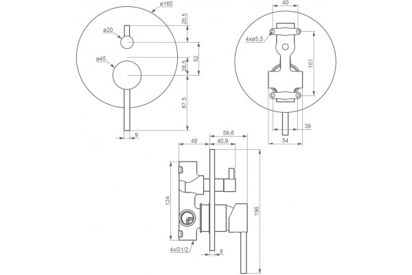 Смеситель для ванны с душем Damixa Scandinavian Pure 367100300 С ВНУТРЕННЕЙ ЧАСТЬЮ, черный, однорычажный