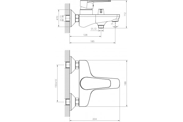 Смеситель Decoroom SO72 SO72036 для ванны с душем, однорычажный, хром