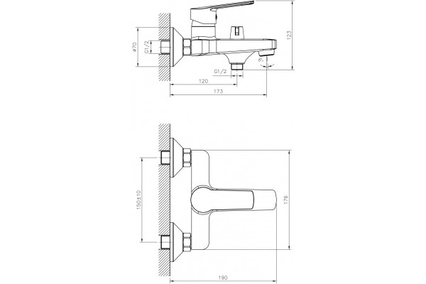 Смеситель Decoroom SO22 SO22036 для ванны с душем, однорычажный, хром