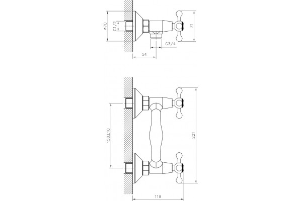 Смеситель для душа Decoroom SO54 SO54055 двухвентильный, хром