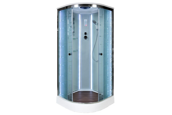 Душевая кабина Deto Em EM1580 LED 80 x 80 см, с крышей, с Led подсветкой, четверть круга, поддон низкий