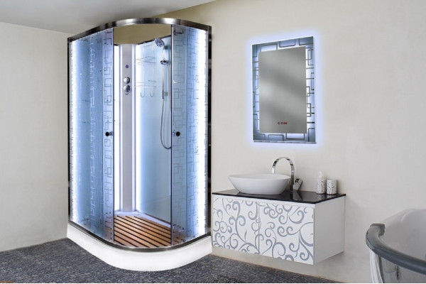 Душевая кабина Deto Em EM2712 L  N LED гм 120 x 80 см, без крыши, с Led подсветкой, с гидромассажем, прямоугольная-асимметричная, поддон средний