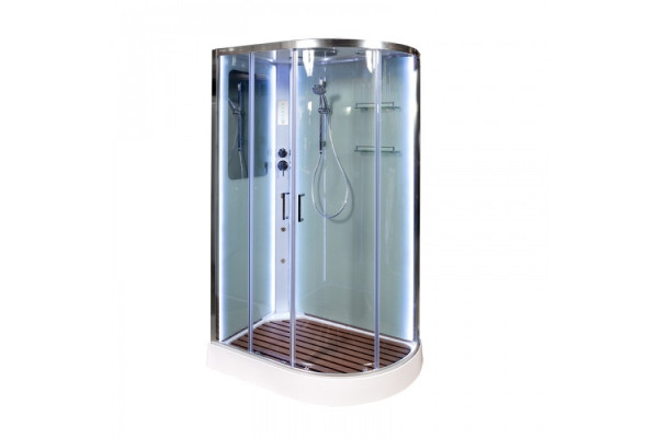 Душевая кабина Deto A 102 L 120 x 80 см, с крышей, Led и гидромассажем, прямоугольная-асимметричная, поддон низкий