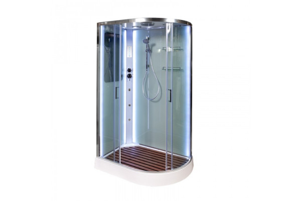 Душевая кабина Deto A 102 L 120 x 80 см, с крышей, Led и гидромассажем, прямоугольная-асимметричная, поддон низкий