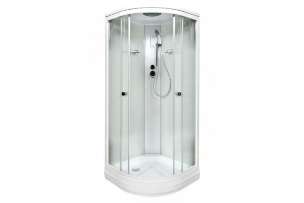 Душевая кабина Deto DM 90 x 90 см с электрикой, профиль белый, DM2090EL, четверть круга, поддон средний