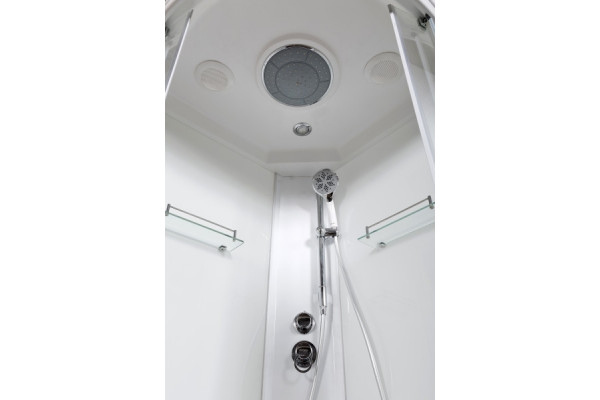 Душевая кабина Deto DM 90 x 90 см с электрикой, профиль белый, DM2090EL, четверть круга, поддон средний