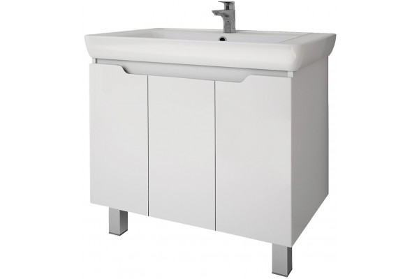 Тумба для комплекта Dreja Q Plus (D) 80 c опорами, белый глянец, с дверками, ручки хром