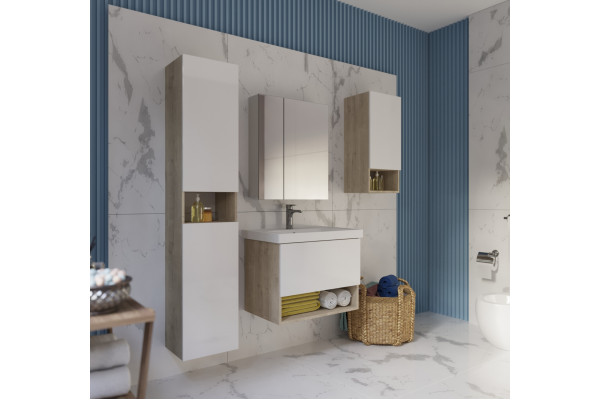 Тумба для комплекта Dreja Perfecto 70 дуб эврика/белый глянец подвесная, ручки хром