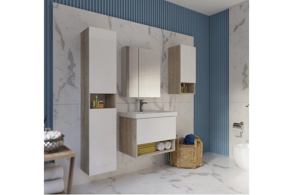 Тумба для комплекта Dreja Perfecto 60 дуб эврика/белый глянец подвесная, ручки хром
