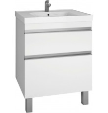 Тумба с раковиной Dreja Grace Plus 60 с опорами, белый глянец, с ящиками