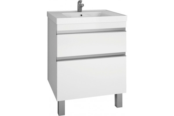 Тумба с раковиной Dreja Grace Plus 60 с опорами, белый глянец, с ящиками
