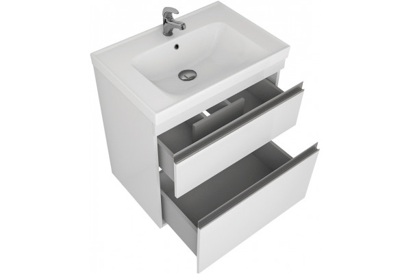 Тумба с раковиной Dreja Grace Plus 60 с опорами, белый глянец, с ящиками