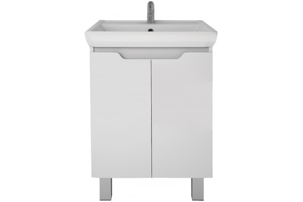 Тумба с раковиной Dreja Q Plus (D) 55 с опорами, белый глянец, с дверками, ручки хром