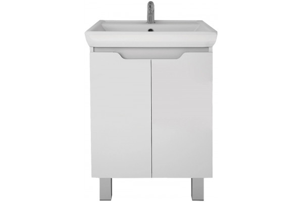 Тумба для комплекта Dreja Q Plus (D) 55 c опорами, белый глянец, с дверками, ручки хром