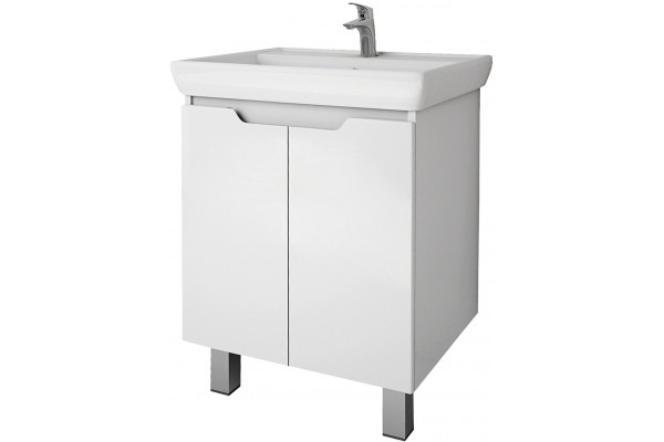 Тумба для комплекта Dreja Q Plus (D) 70 c опорами, белый глянец, с дверками, ручки хром