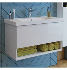 Тумба с раковиной Dreja Perfecto 90 белый глянец, подвесная, ручки хром