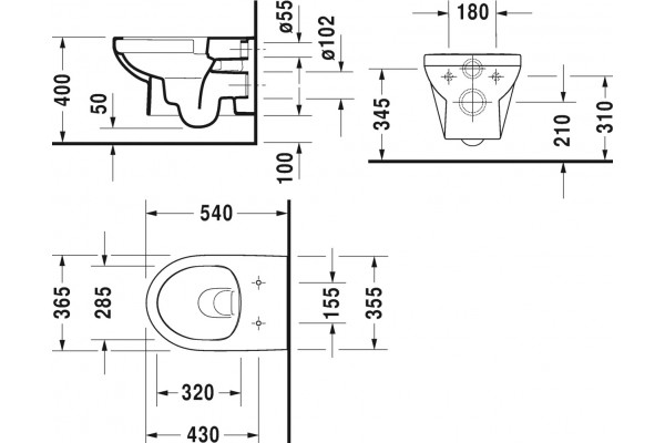 Унитаз подвесной Duravit DuraStyle 45620900A1 безободковый белый, овальный, 36.5x54 см