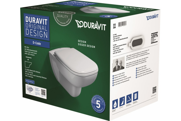 Унитаз подвесной Duravit D-code 45700900A1 безободковый белый, овальный, 35.5x54.5 см