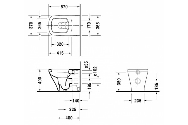Унитаз приставной Duravit DuraStyle  белый, прямоугольный, антивсплеск, 37x57 см