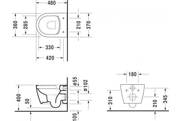 Комплект Унитаз подвесной Duravit ME by Starck 2530090000 + Крышка-сиденье Duravit ME by Starck 0020190000 с микролифтом, петли хром + Сис, цвет белый