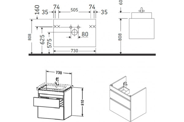 Тумба для комплекта Duravit DuraStyle DS648102222 подвесная, белая глянцевая, с ящиками, с доводчиками